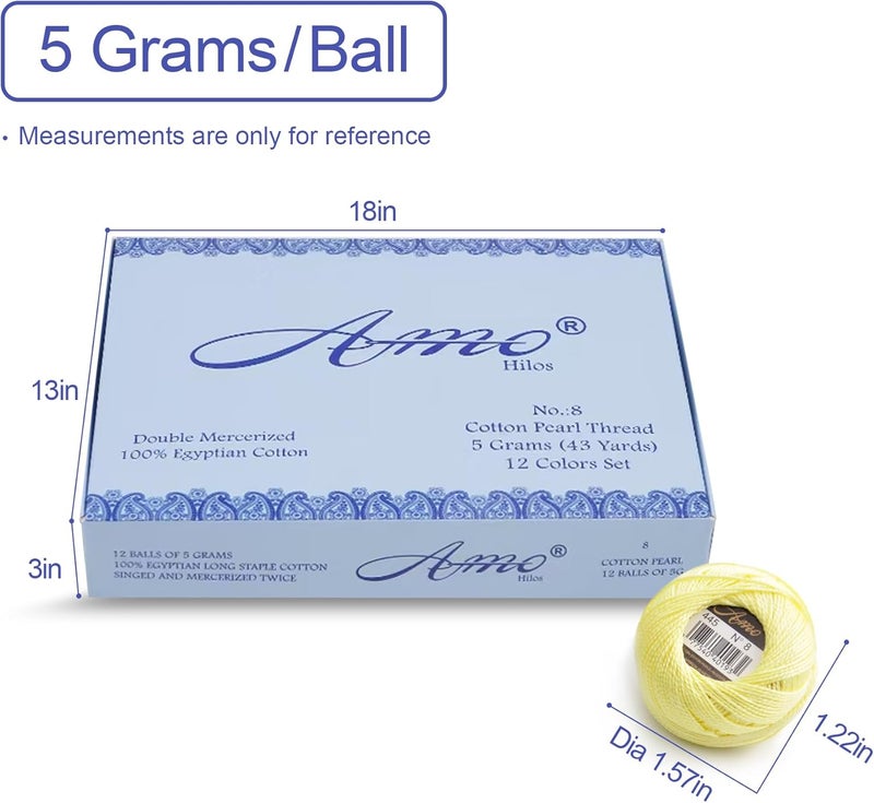 AMOHilos Size 8 Double Mercerized Egyptian Long Staple Cotton Pearl Thread 12 Gradient Colors per Box 5 Grams Ball Rainbow Color Embroidery Thread for Crochet Cross Stitch Hand Embroidery (12N) - Image 3